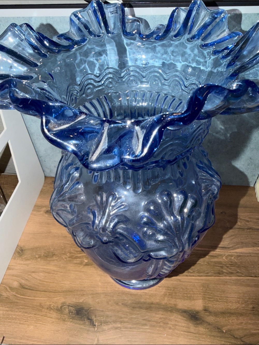 Blue Decorative Ruffled Glass Vase - Home Accents